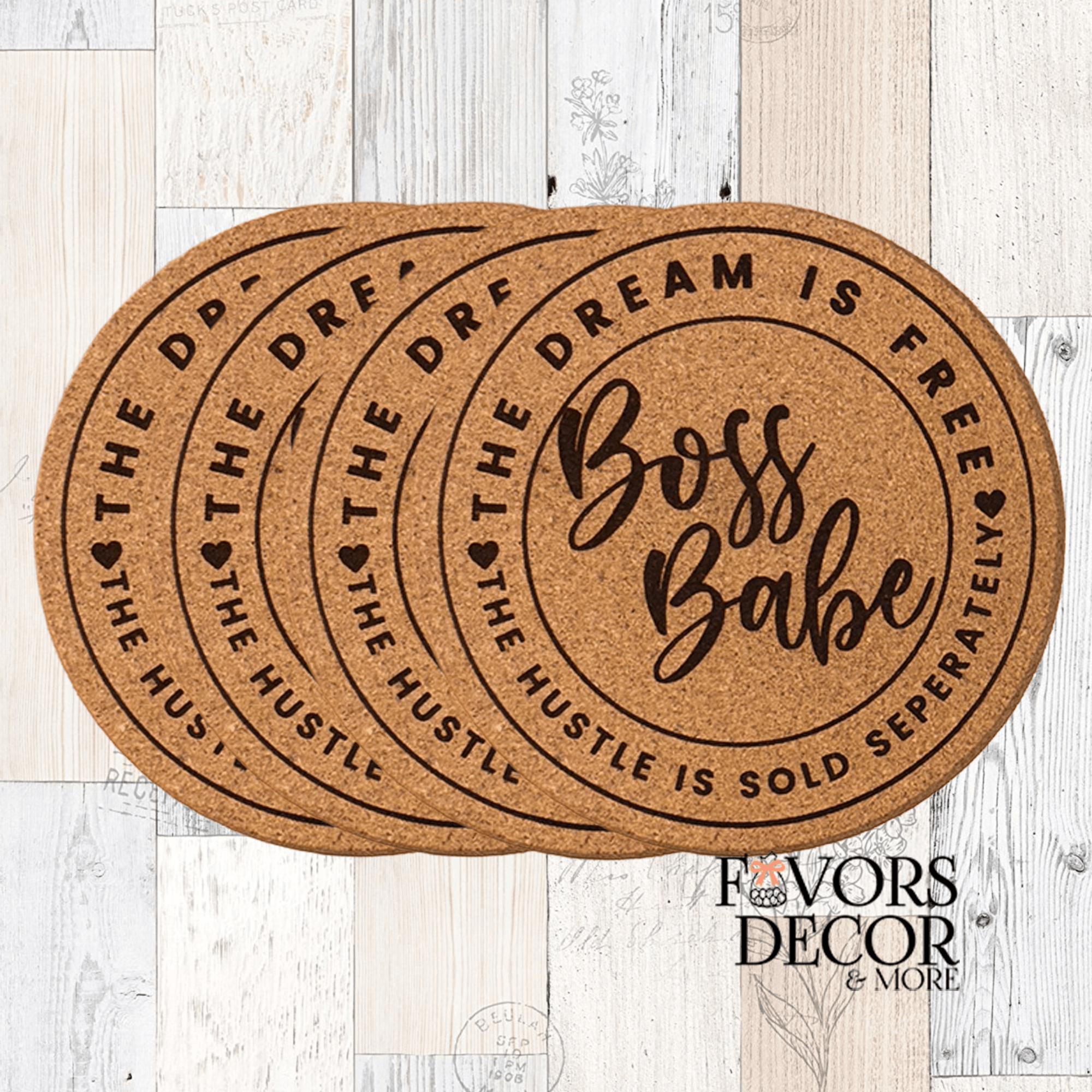 Cork Coasters - Boss Babe Inspirational Drink Coasters for Home, Office & Gifts - Favors Decor and More