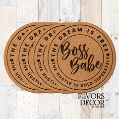 Cork Coasters - Boss Babe Inspirational Drink Coasters for Home, Office & Gifts - Favors Decor and More