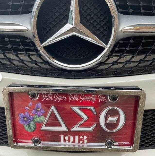 License Plate | Delta Sigma Theta - Greek Letters and Violet Car Tag - Favors Decor and More