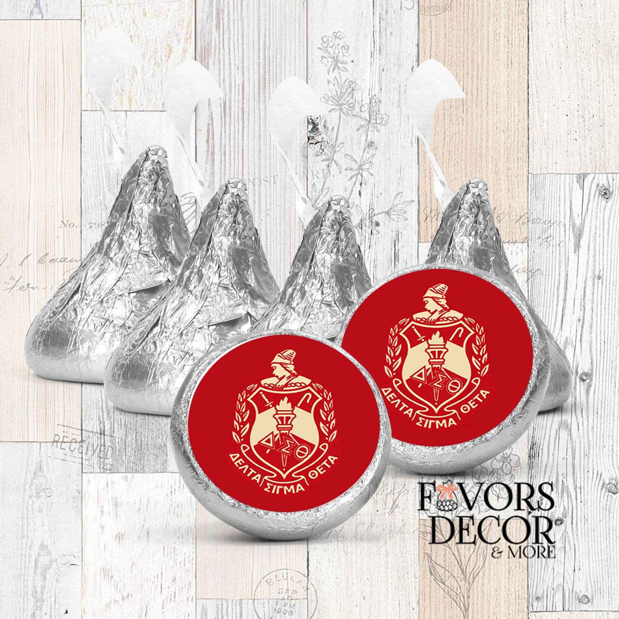 Labels - Mint Candy, Chocolate Kisses | Delta Sigma Theta Shield 88 per sheet - Favors Decor and More