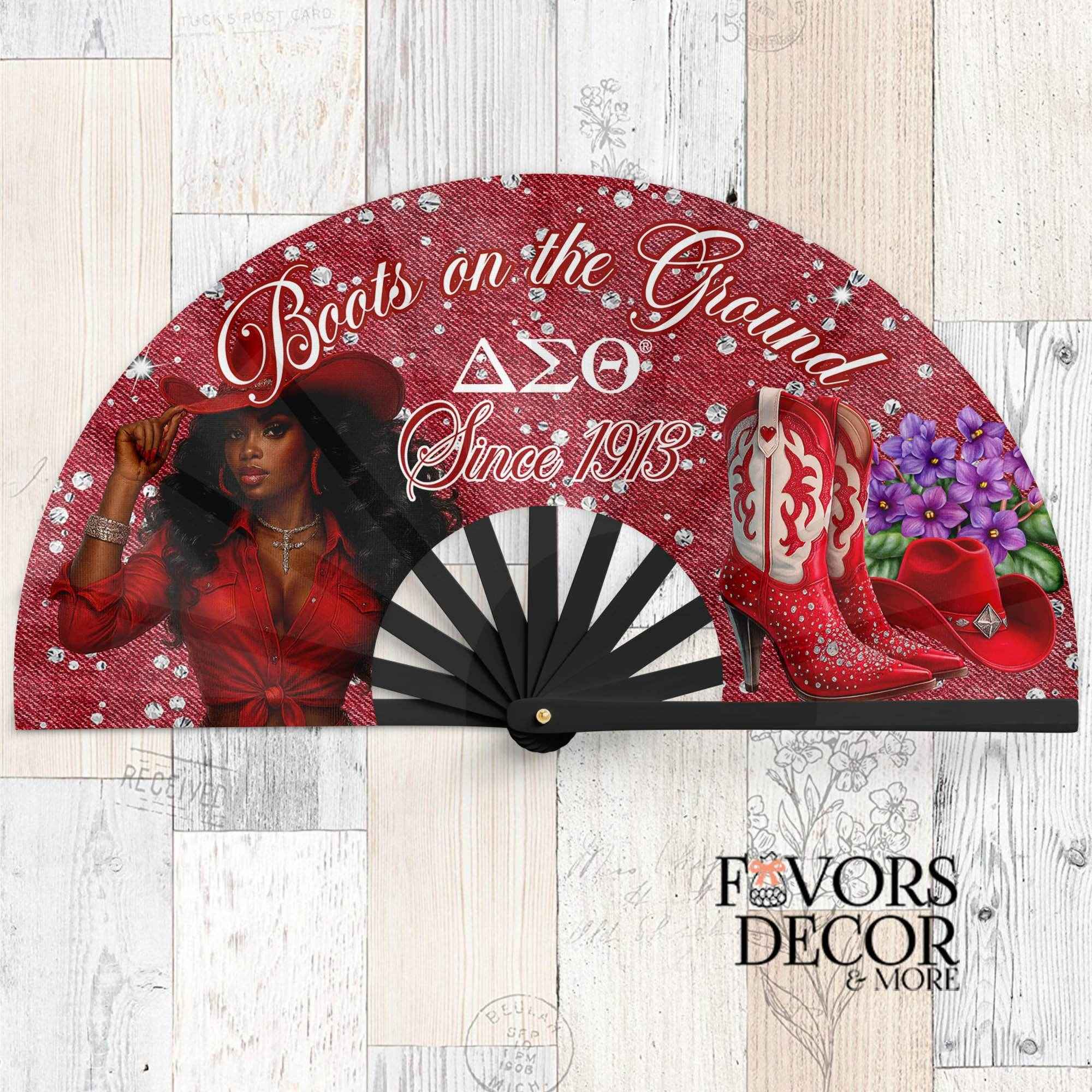 Clack Fan - Delta Sigma Theta® | “All of My Love” Clack Fan – Cowgirl Style with African Violets - Favors Decor and More