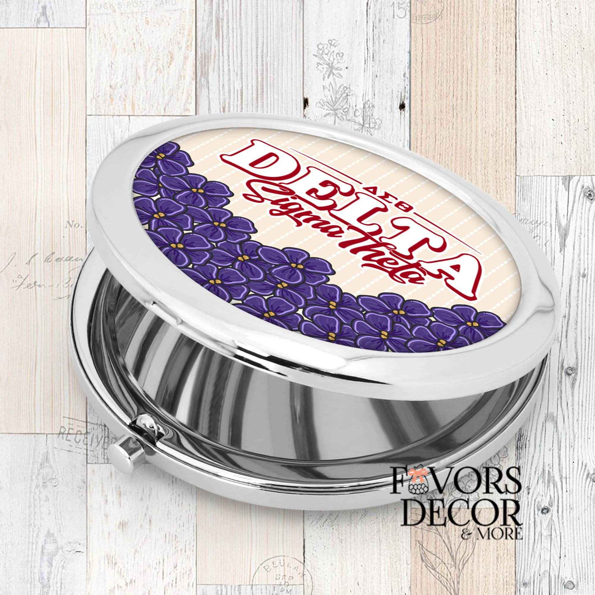 Compact Mirror - Delta Sigma Theta Sorority | Sorority Name and African Violets - Favors Decor and More