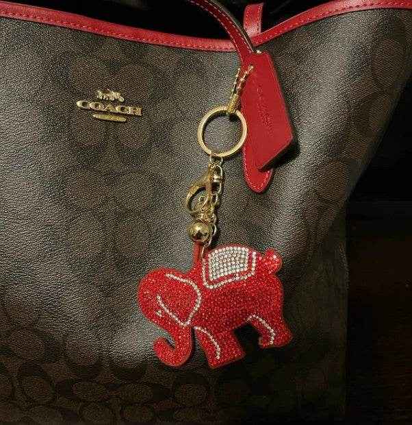 Keychain - Delta Sigma Theta | Red Crystals Elephant Bling Keychain - Favors Decor and More