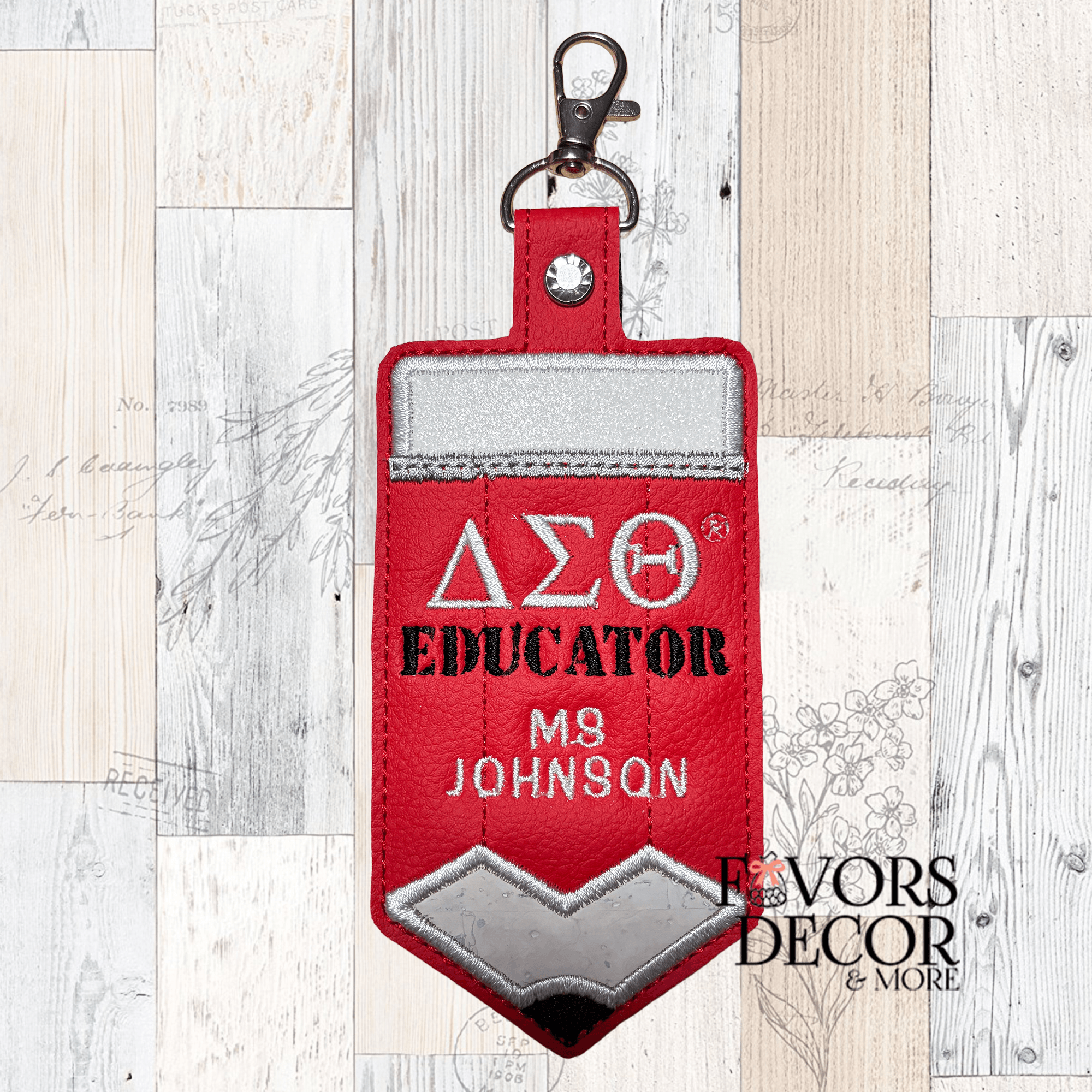 ID Badge Holder - Delta Sigma Theta Sorority | Red Educator Pencil - Favors Decor and More