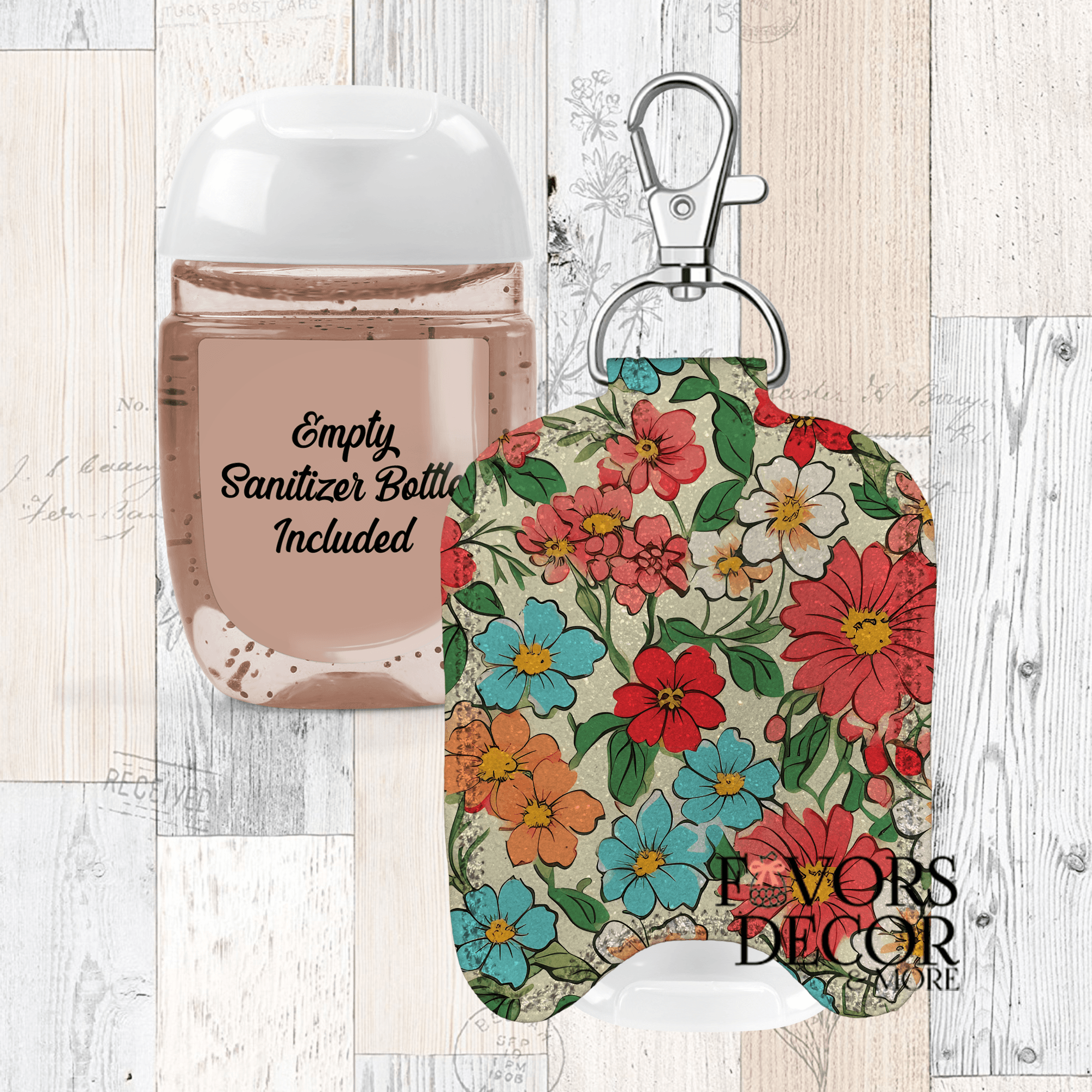 Hand Sanitizer Holder β Custom Printed Glitter Fabric Includes Empty Bottle - Favors Decor and More