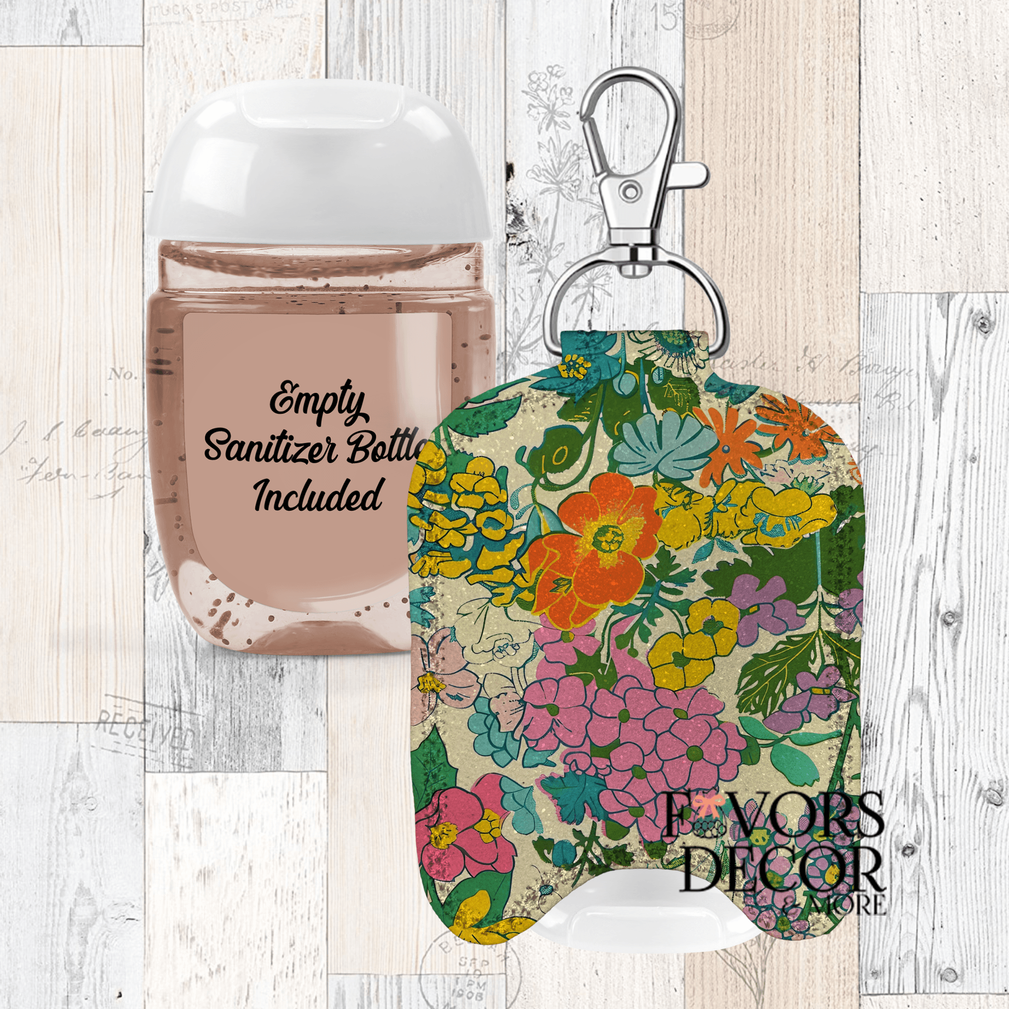 Hand Sanitizer Holder β Custom Printed Glitter Fabric Includes Empty Bottle - Favors Decor and More