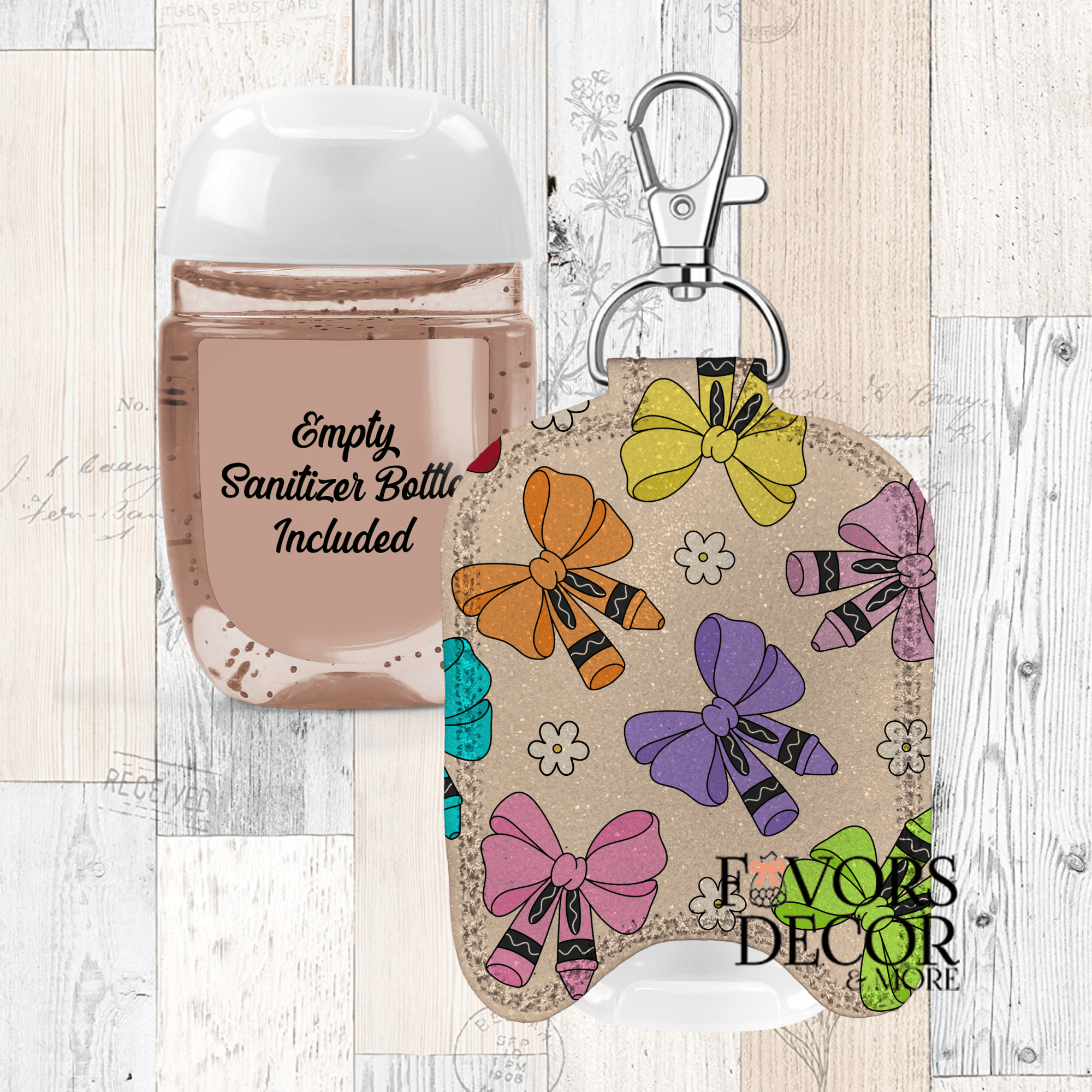 Hand Sanitizer Holder β Custom Printed Glitter Fabric Includes Empty Bottle - Favors Decor and More