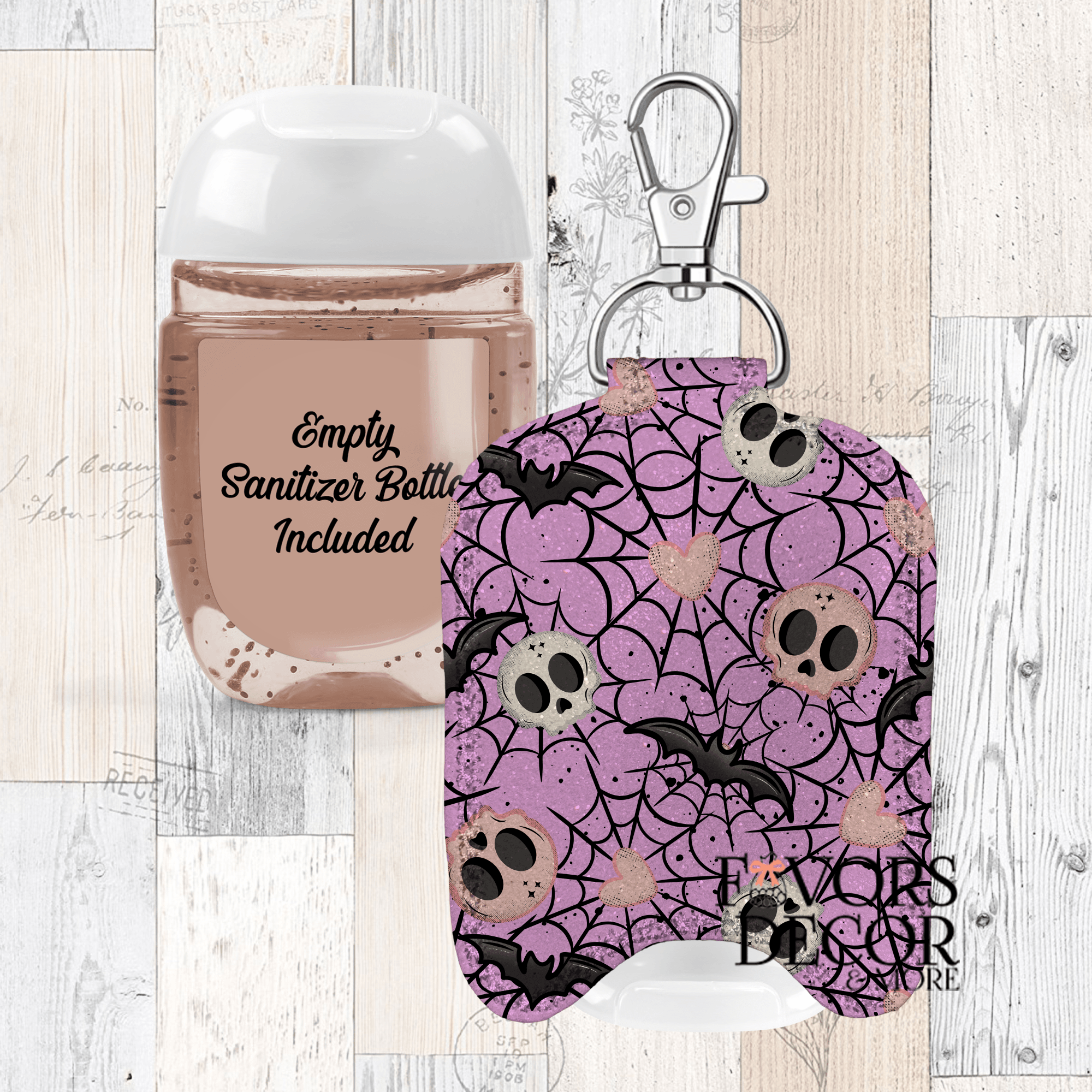 Hand Sanitizer Holder β Custom Printed Glitter Fabric Includes Empty Bottle - Favors Decor and More