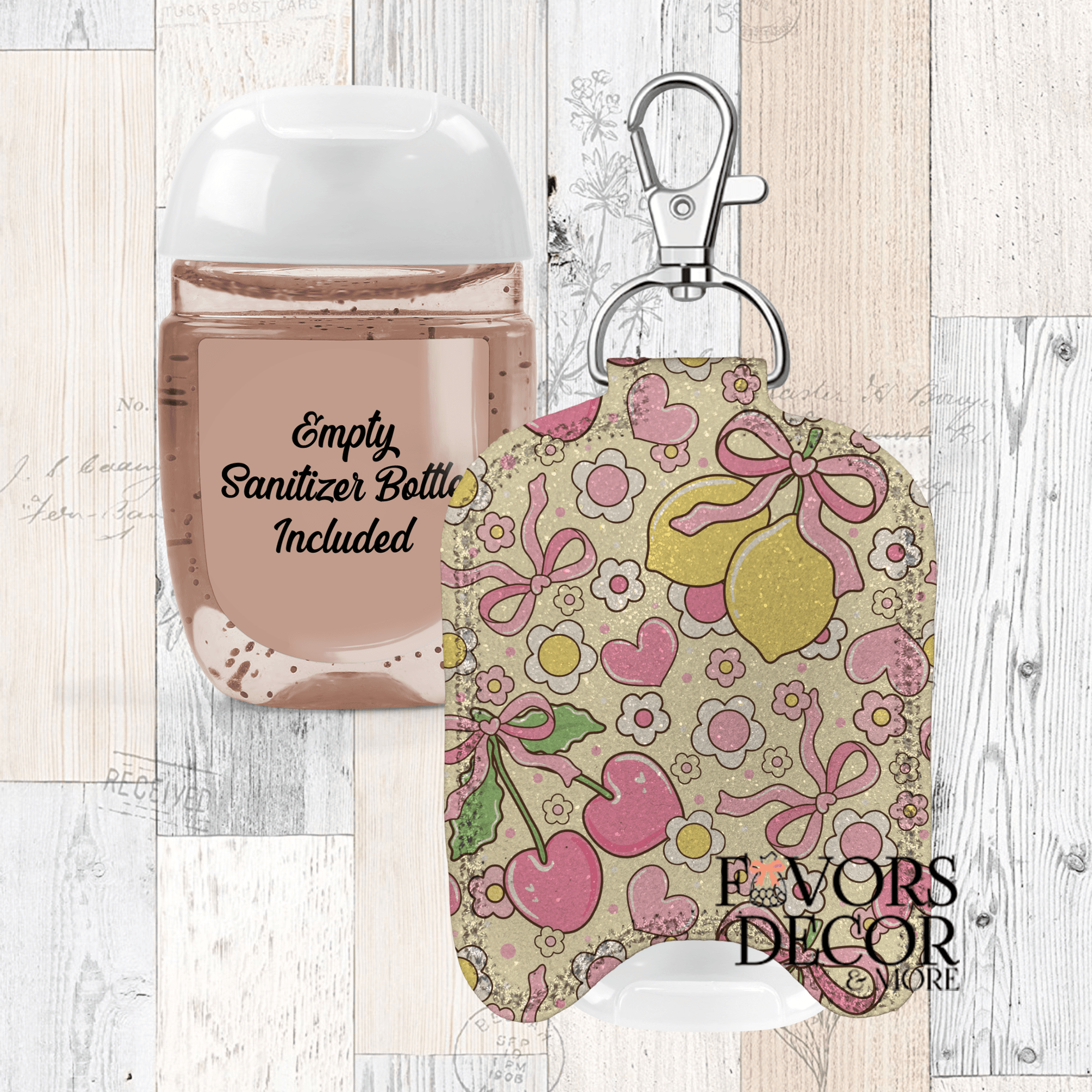 Hand Sanitizer Holder β Custom Printed Glitter Fabric Includes Empty Bottle - Favors Decor and More