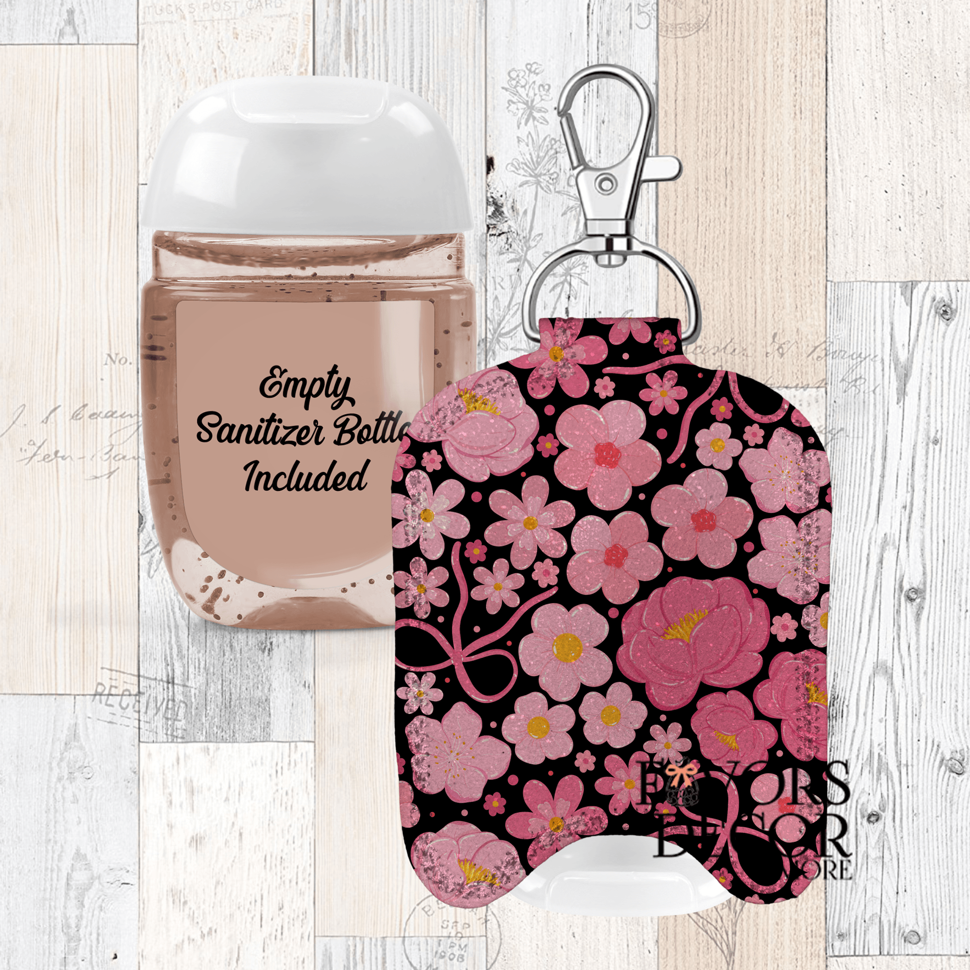 Hand Sanitizer Holder β Custom Printed Glitter Fabric Includes Empty Bottle - Favors Decor and More