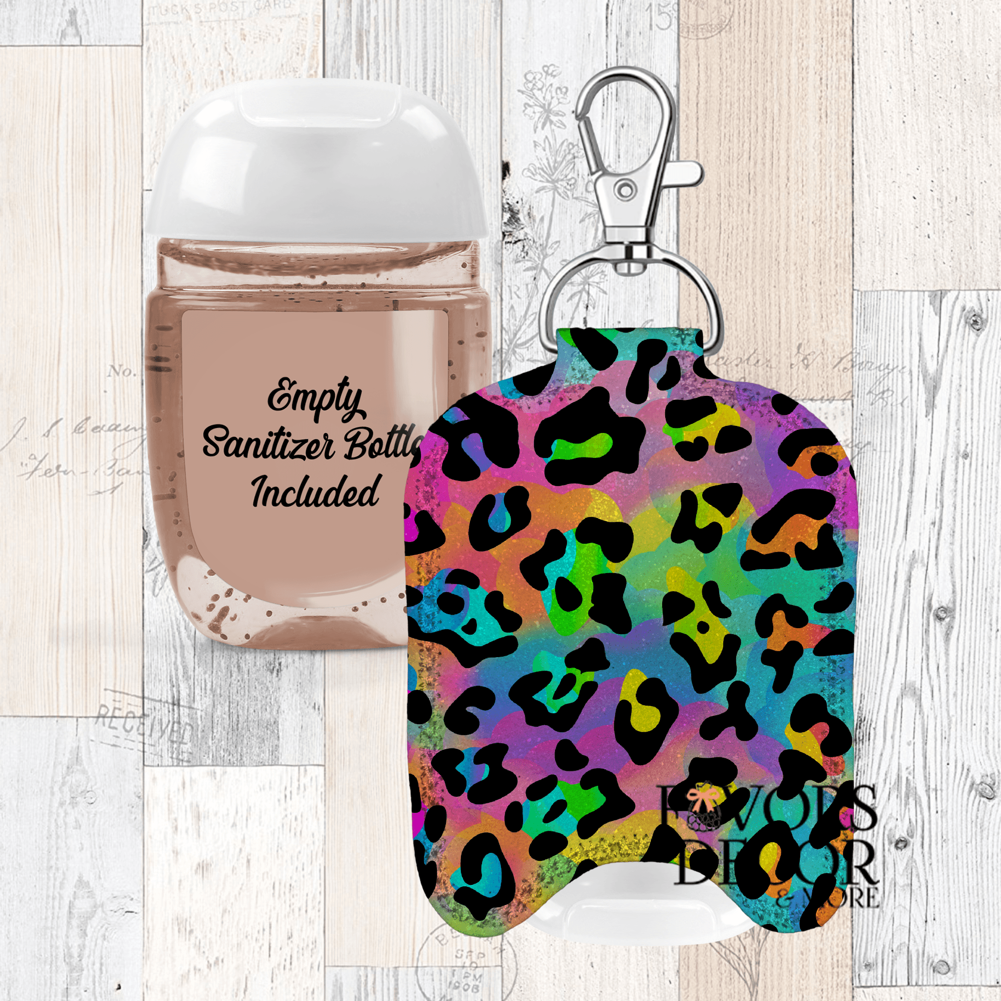 Hand Sanitizer Holder β Custom Printed Glitter Fabric Includes Empty Bottle - Favors Decor and More