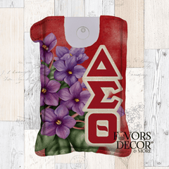 Spray Sanitizer Holder - Violets and Delta Greek Letters - Favors Decor and More