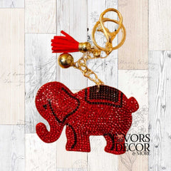 Handbag Charm - Padded Red Crystal Elephant 