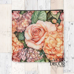 Memo tray with peach and blush roses and hydrangeas – floral notepad holder for desk