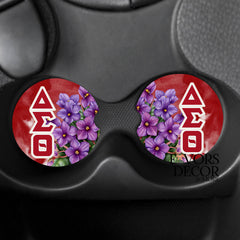Car Coasters African Violets and Greek Letters - Delta Sigma Theta