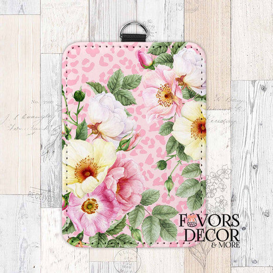 Safari Bloom Card Holder | Pink Floral and Leopard ID Badge Accessory