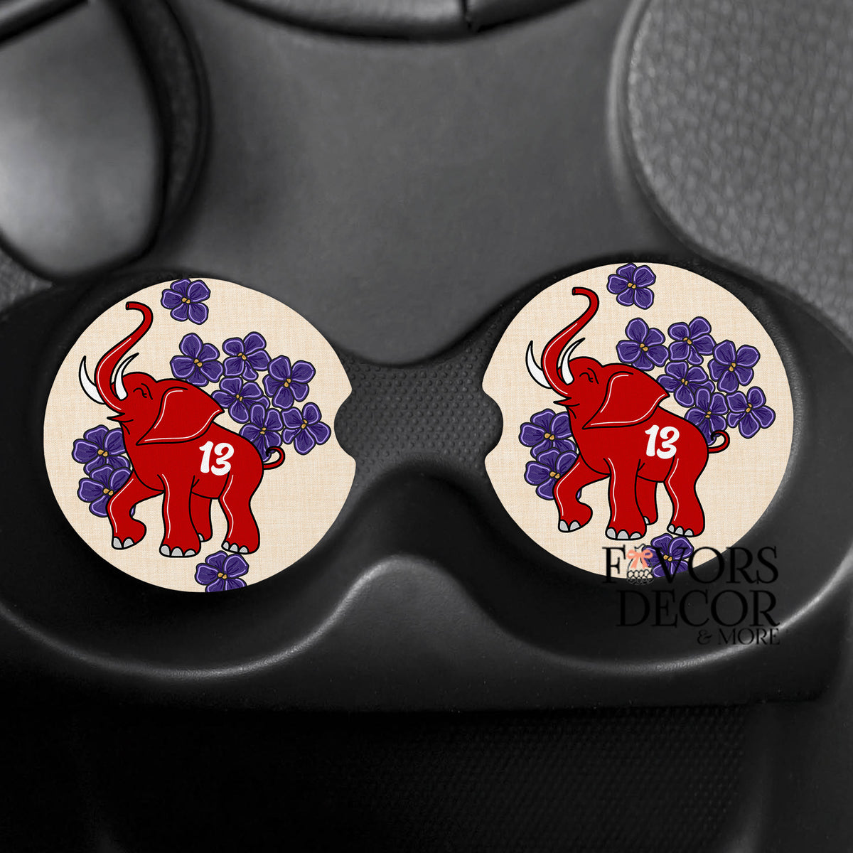 Car Coasters Red Elephant Line Number and African Violets - Delta