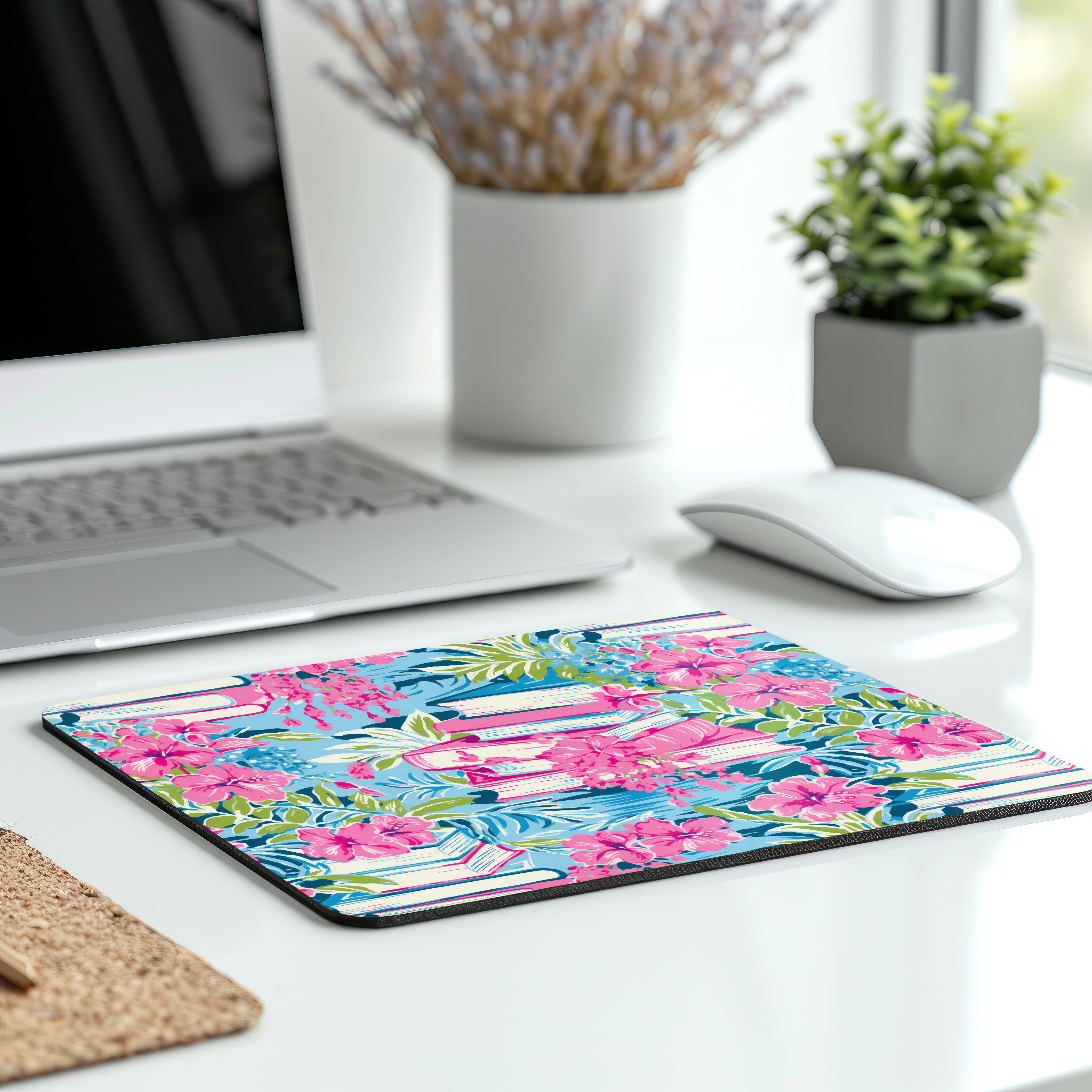 Floral Fiction Mouse Pad Desktop View