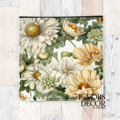 Memo tray with ivory and golden daisy floral print – cheerful desk accessory