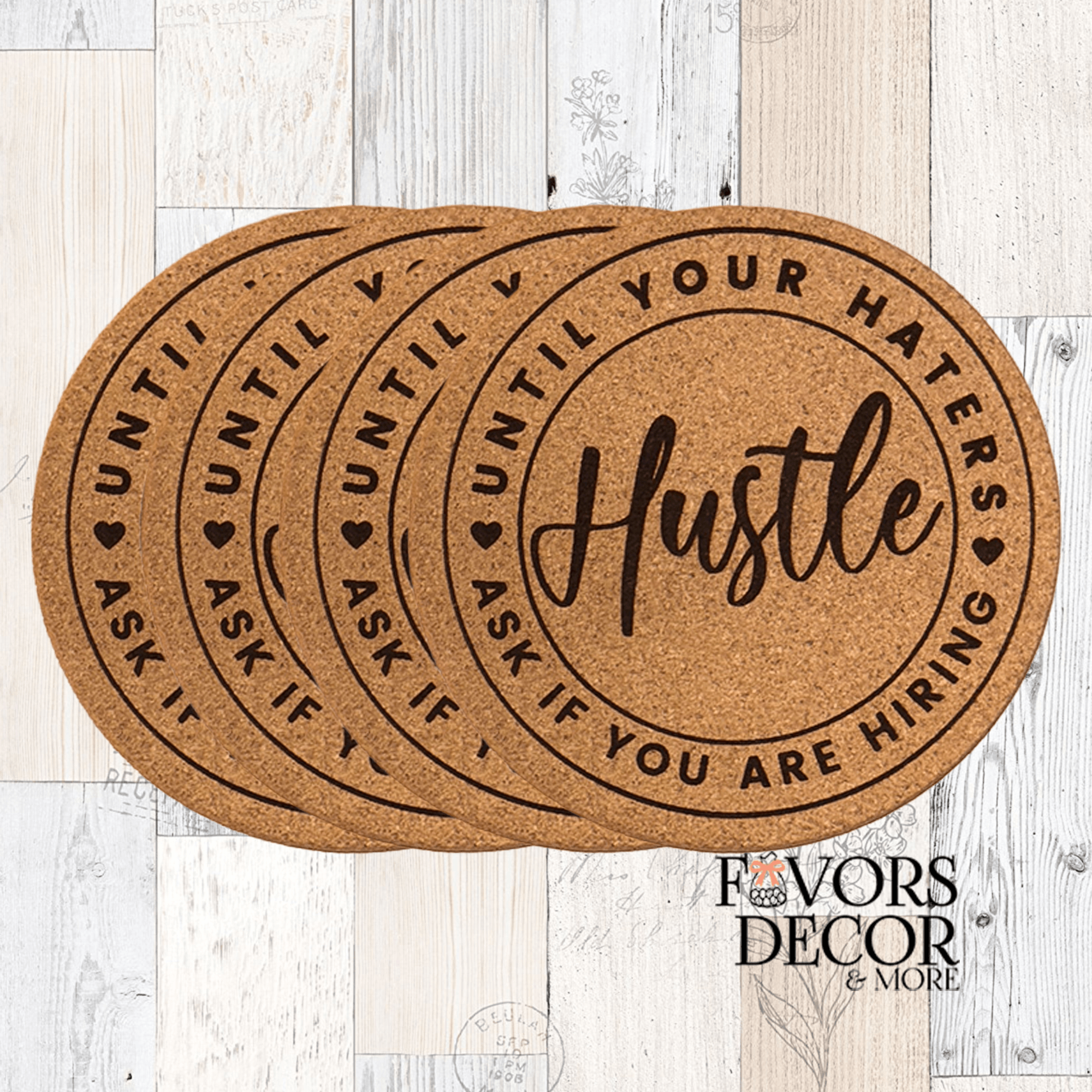 Cork Coasters - Hustle Cork Coasters – Motivational Drink Coasters for Entrepreneurs & Gifts - Favors Decor and More