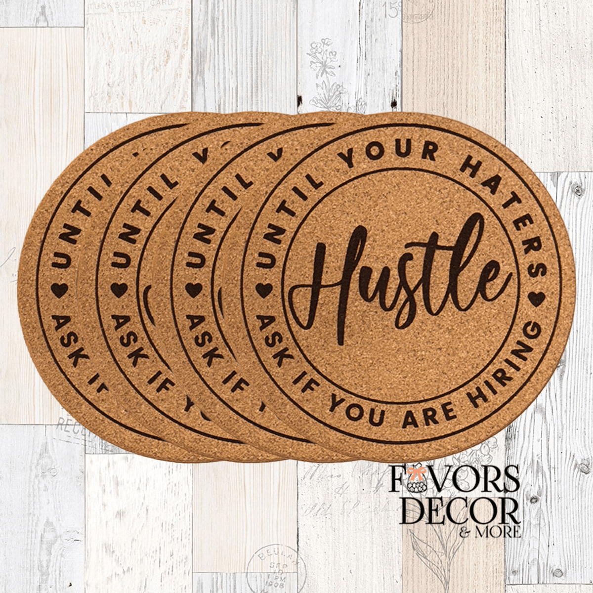 Cork Coasters - Hustle Cork Coasters – Motivational Drink Coasters for Entrepreneurs & Gifts - Favors Decor and More