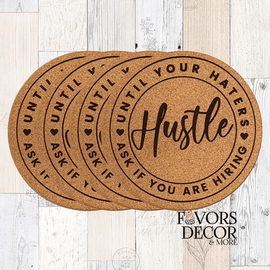 Cork Coasters - Hustle Cork Coasters – Motivational Drink Coasters for Entrepreneurs & Gifts - Favors Decor and More