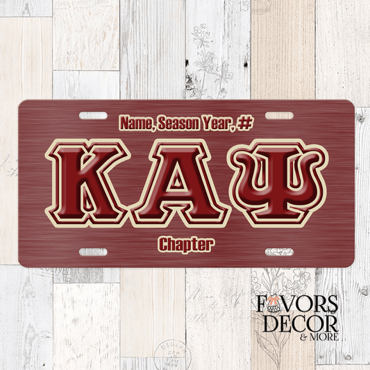 License Plate | Kappa Alpha Psi - Personalized Greek Letters - Favors Decor and More