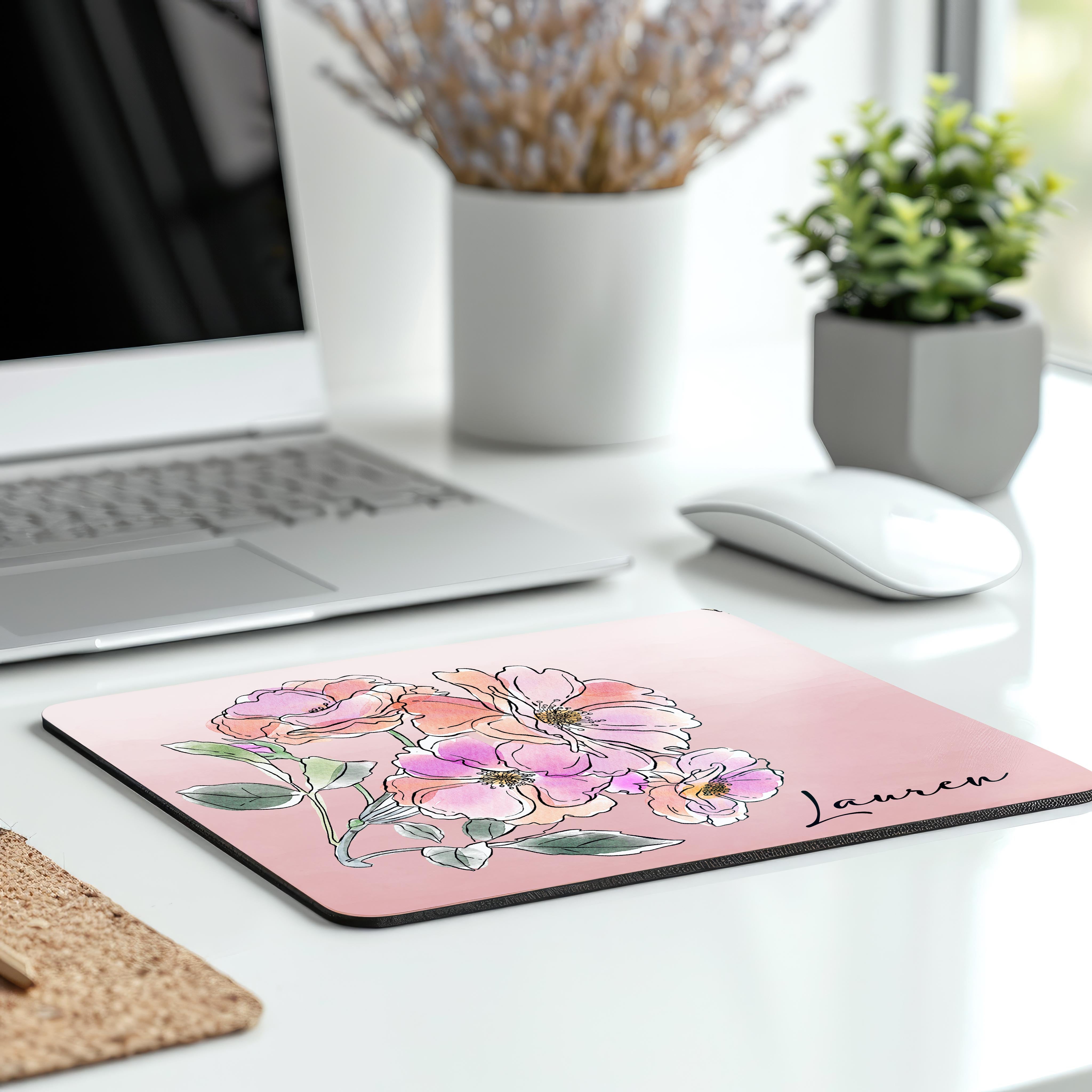Custom Mouse Pad - Delicate Flowers Desk View