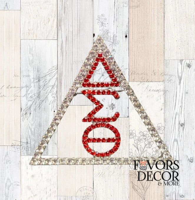 Brooch Pyramid and Greek Letters Clear and Ruby Crystals - Delta Sigma Theta