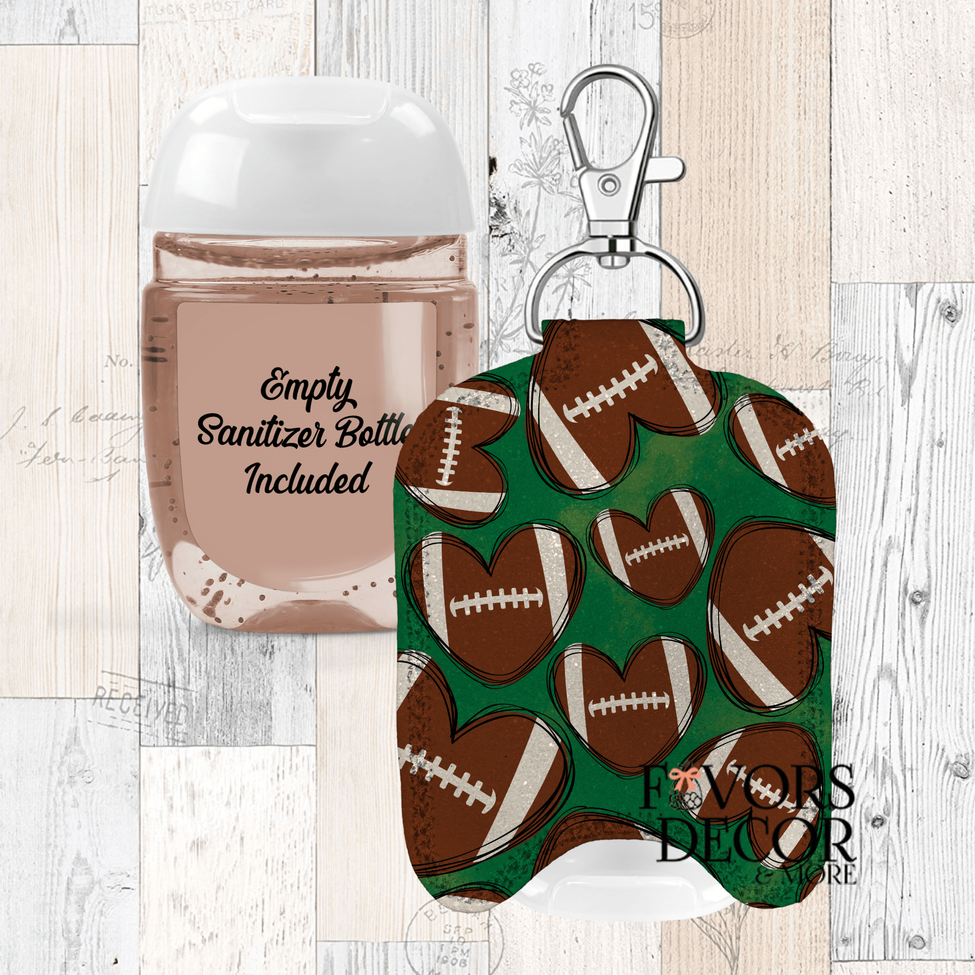 Hand Sanitizer Holder – Custom Printed Glitter Fabric Includes Empty Bottle - Favors Decor and More