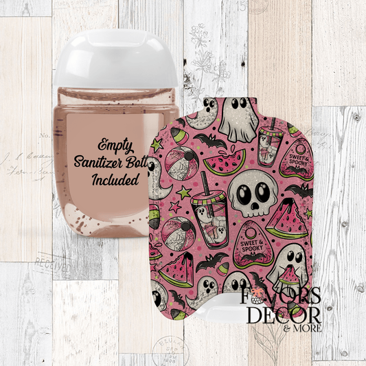 Hand Sanitizer Holder – Custom Printed Glitter Fabric Includes Empty Bottle - Favors Decor and More
