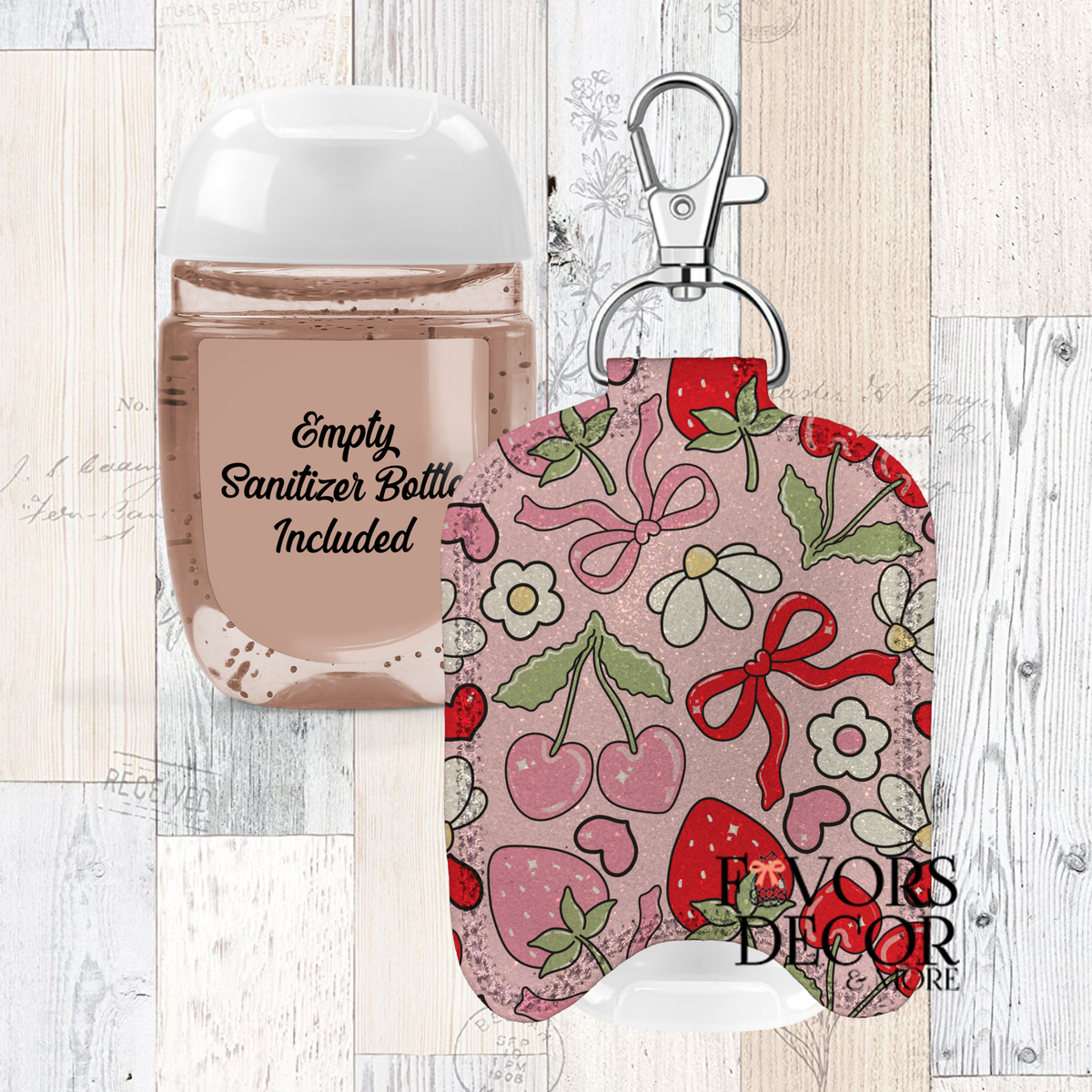 Hand Sanitizer Holder – Custom Printed Glitter Fabric Includes Empty Bottle