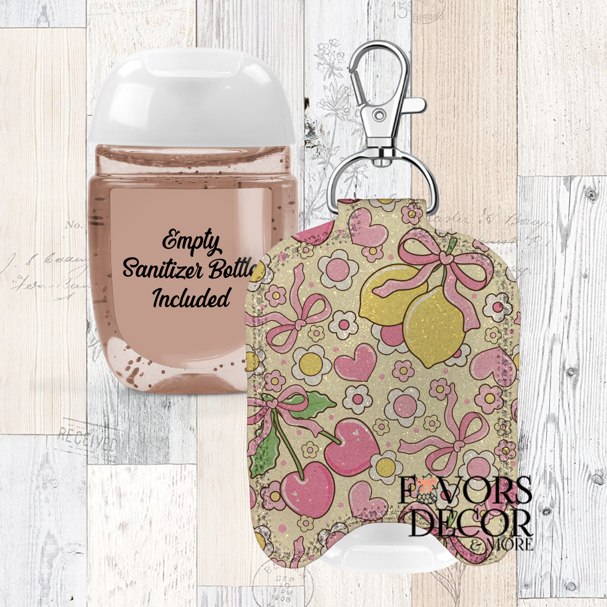 Hand Sanitizer Holder – Custom Printed Glitter Fabric Includes Empty Bottle