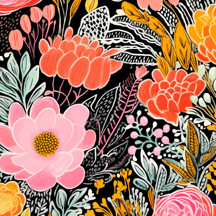 Colorful floral pattern on a black background