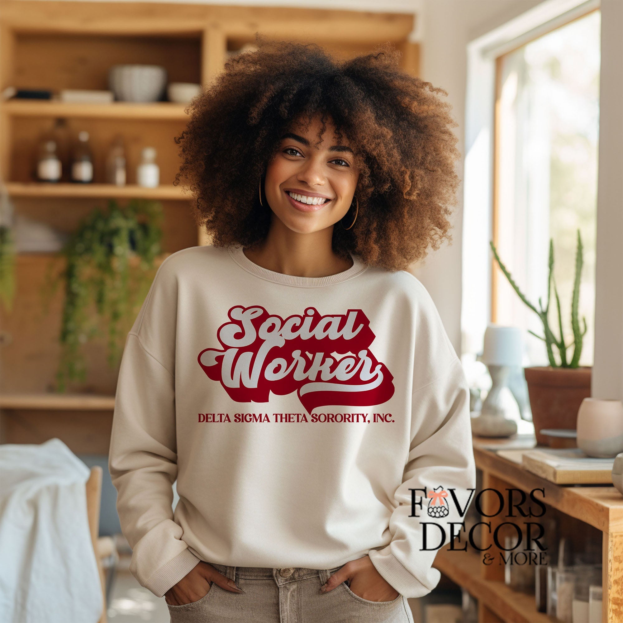 Apparel Unisex Crewneck Sweatshirt Social Worker Delta Sigma Theta Sorority - Cream - Favors Decor and More