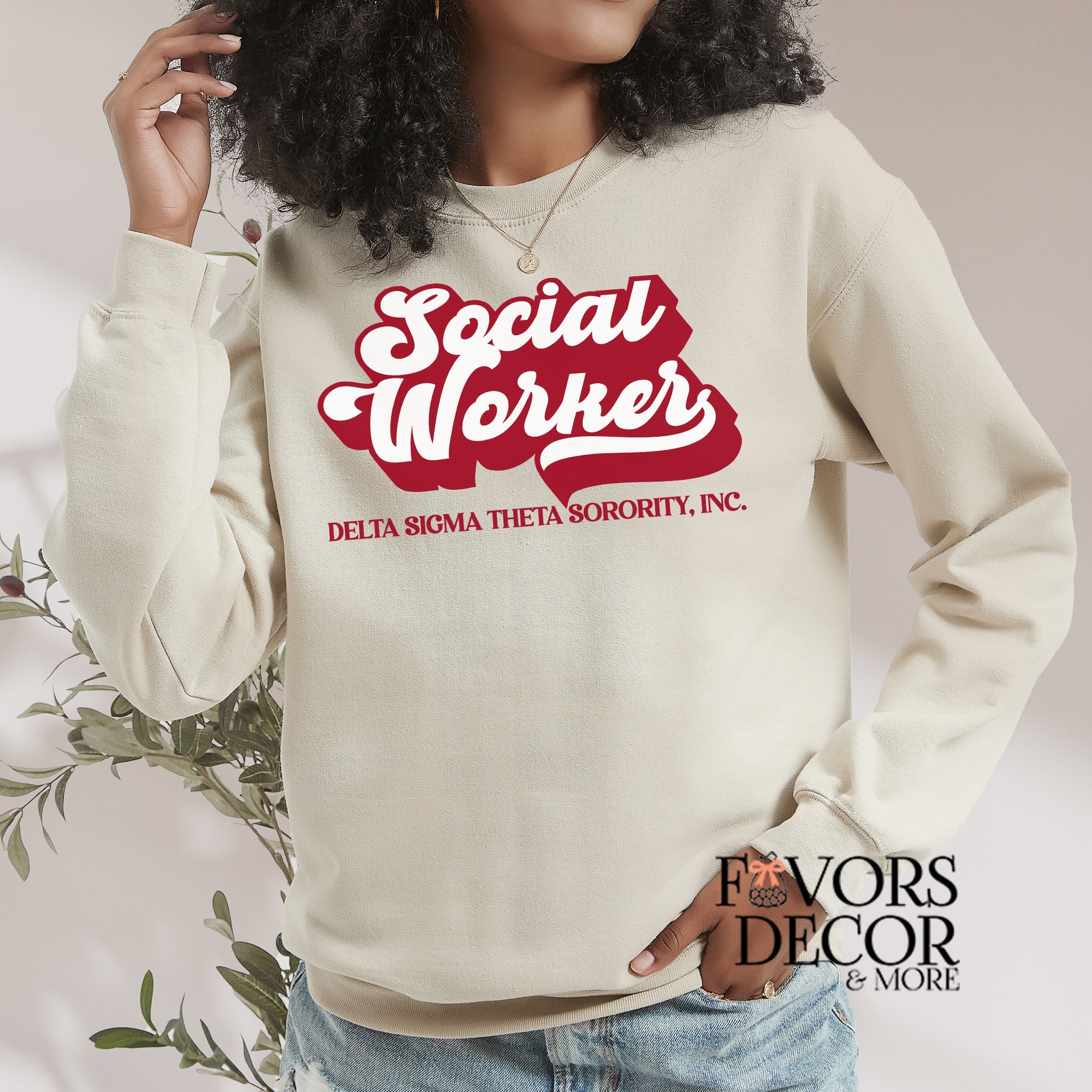 Apparel Unisex Crewneck Sweatshirt Social Worker Delta Sigma Theta Sorority - Cream - Favors Decor and More