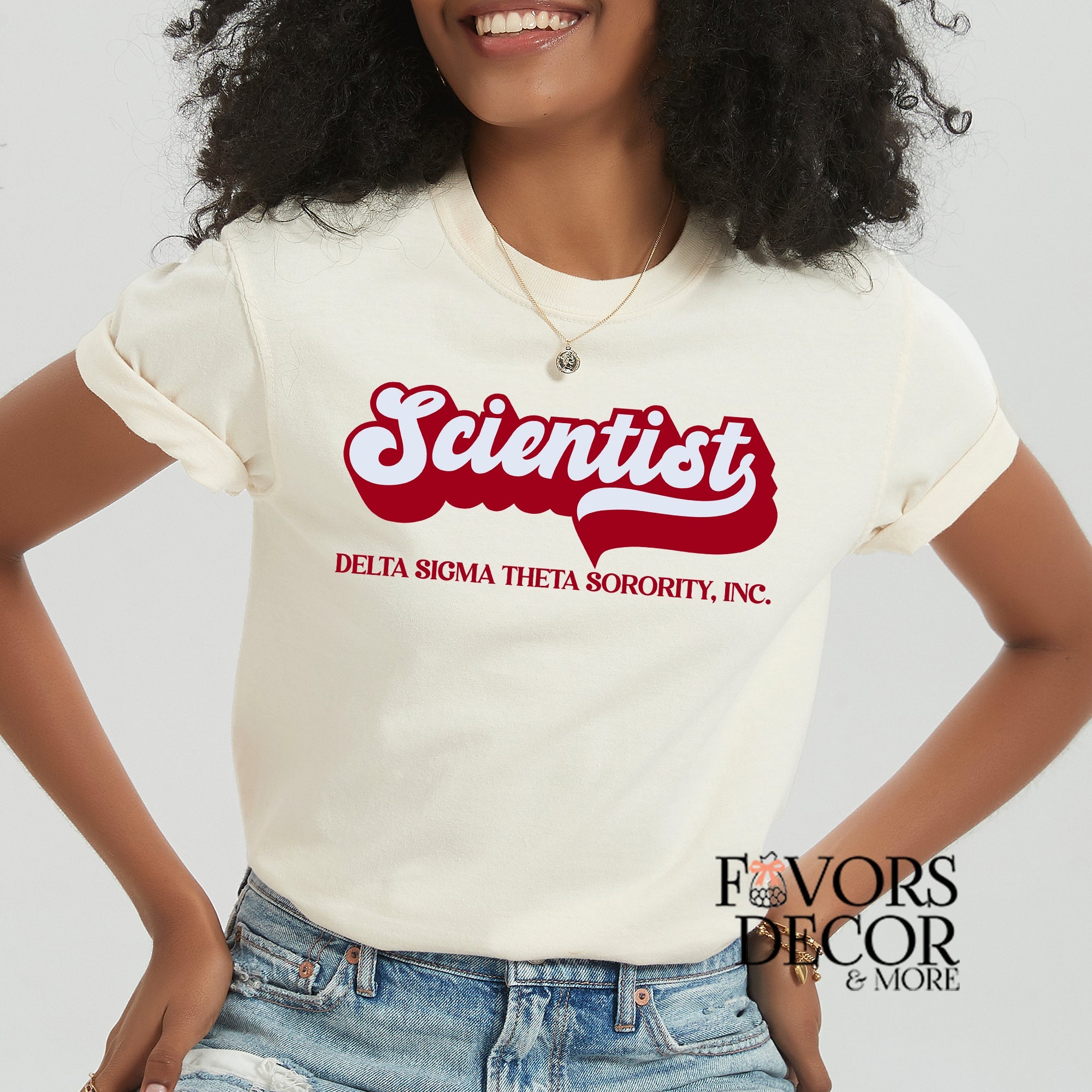 Apparel Unisex Crewneck T - Shirt Scientist Delta Sigma Theta Sorority - Cream - Favors Decor and More