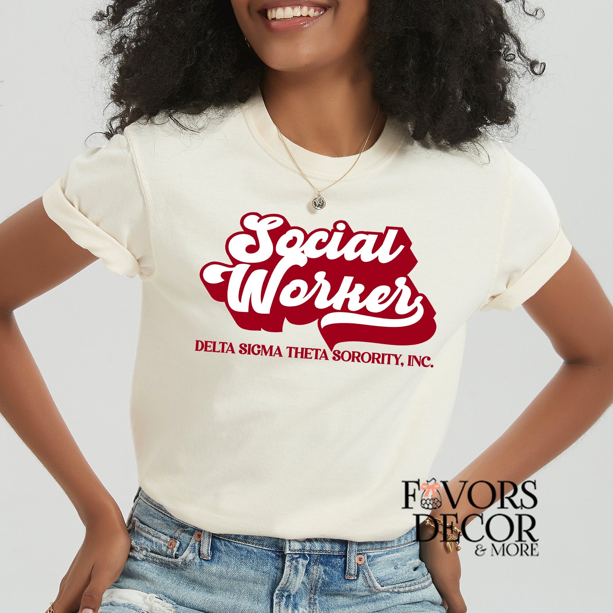 Apparel Unisex Crewneck T - Shirt Social Worker Delta Sigma Theta Sorority - Cream - Favors Decor and More