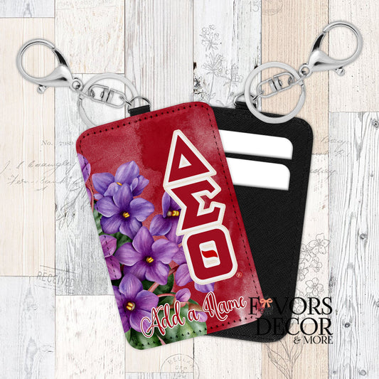 Card Holder Keychain African Violets Delta Sigma Theta Greek Letters (Personalized) - Favors Decor and More
