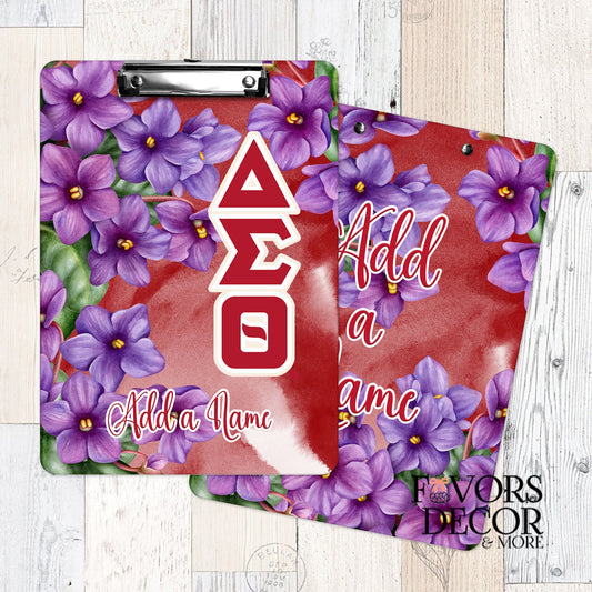 Dry Erase Clipboard African Violets and Delta Sigma Theta Greek Letters - Favors Decor and More