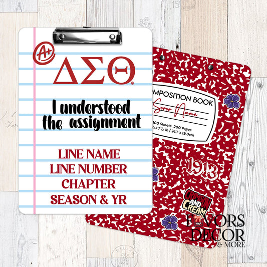 Dry Erase Clipboard I Understood the Assignment - Delta Sigma Theta Greek Letters - Favors Decor and More