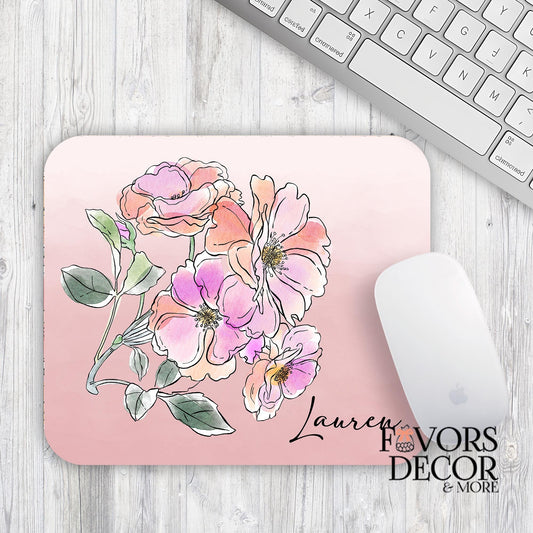 Mouse Pad - Delicate Flowers Sketchy Edges - Rectangle - Favors Decor and More