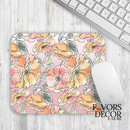 Mouse Pad - Delicate Flowers Sketchy Edges Seamless - Rectangle - Favors Decor and More