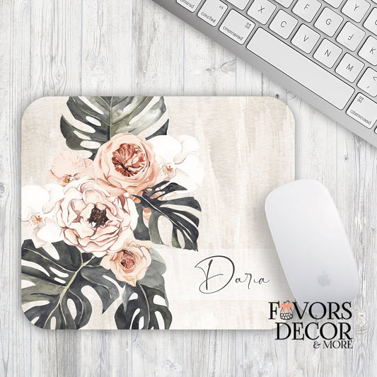 Mouse Pad - Earthy Chic Tropical Floral Bouquet - Personalized - Rectangle - Favors Decor and More