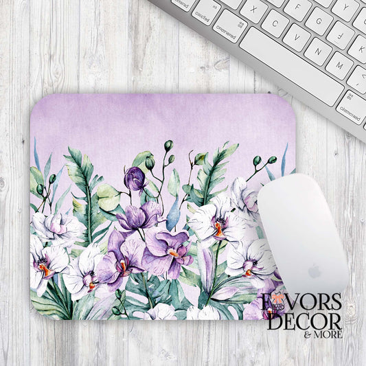 Mouse Pad - Orchids Purple Watercolor - Rectangle - Favors Decor and More