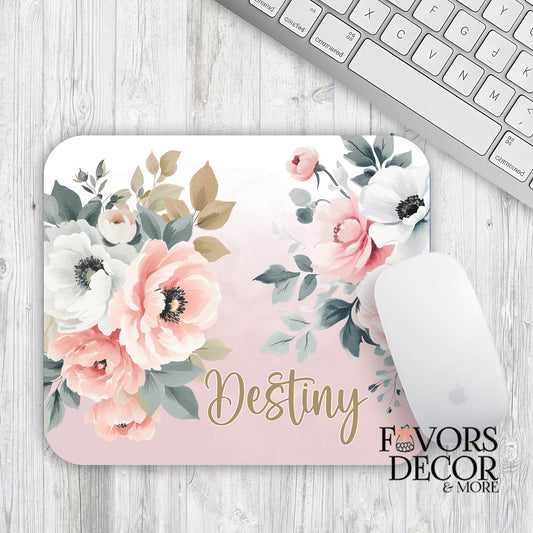 Mouse Pad - Pale Pink Peony Romance Personalized - Rectangle - Favors Decor and More