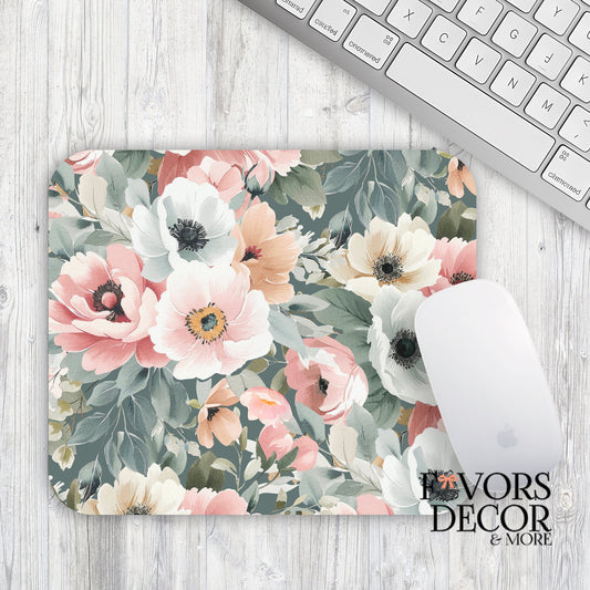 Mouse Pad - Pale Pink Peony Romance Seamless - Rectangle - Favors Decor and More