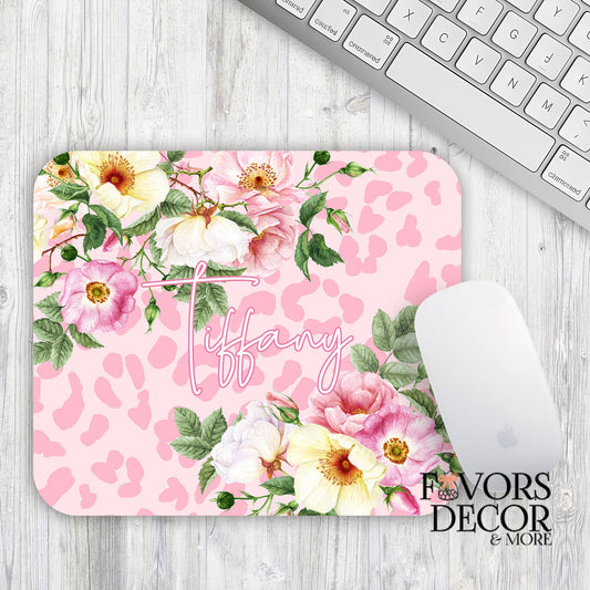 Mouse Pad - Spring Delight Floral Bouquet and Leopard Personalized - Rectangle - Favors Decor and More