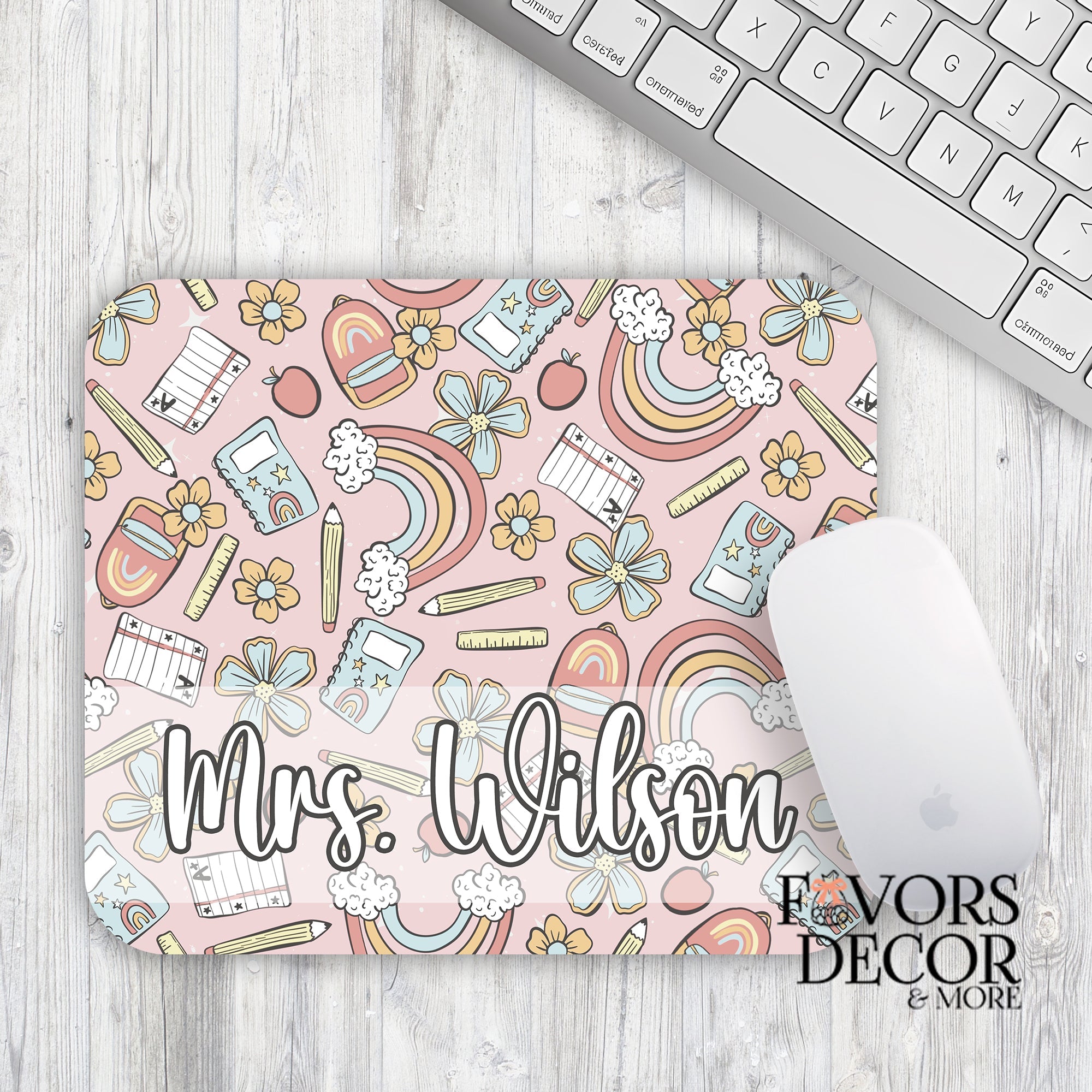 Mouse Pad - Teacher A+ Papers and Rainbows Personalized - Rectangle - Favors Decor and More