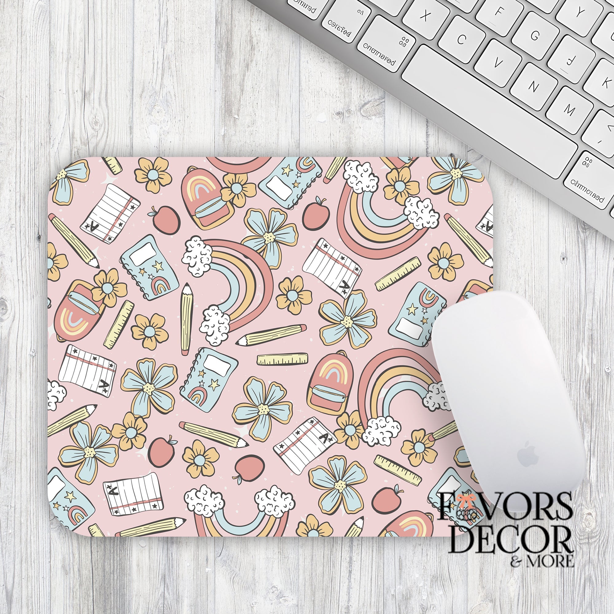 Mouse Pad - Teacher A+ Papers and Rainbows Personalized - Rectangle - Favors Decor and More